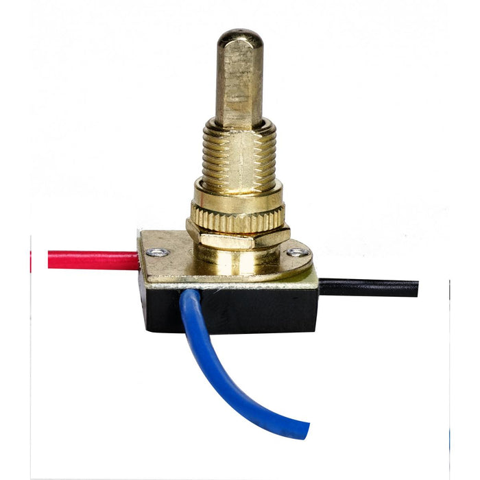 Satco 80-1130 3-Way Metal Push Switch 5/8" Metal Bushing 2 Circuit 4 Position (L-1, L-2, L1-2, Off) 6A-125V, 3A-250V Rating Brass Finish