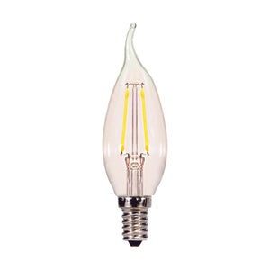 Replacement for Satco S21720 2.5 Watt CA10 LED Clear Candelabra base 2700K 120 Volt 2-Card - NOW S21839